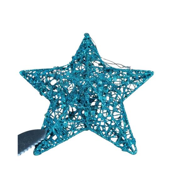 7" Star Glitter Wire Framed Sequins Hanging Christmas Holiday Ornament Blue - Picture 2 of 3